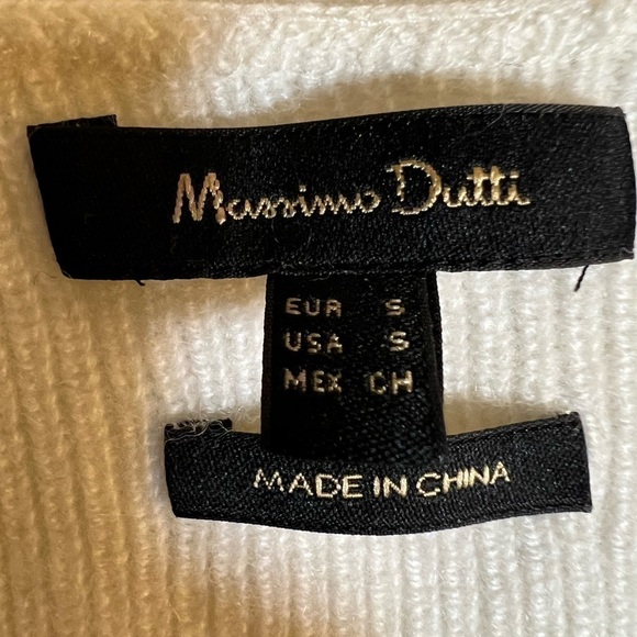 Massimo Dutti cream v-neck ribbed knot wool cashmere blend sweater sz S coquette - Picture 3 of 8